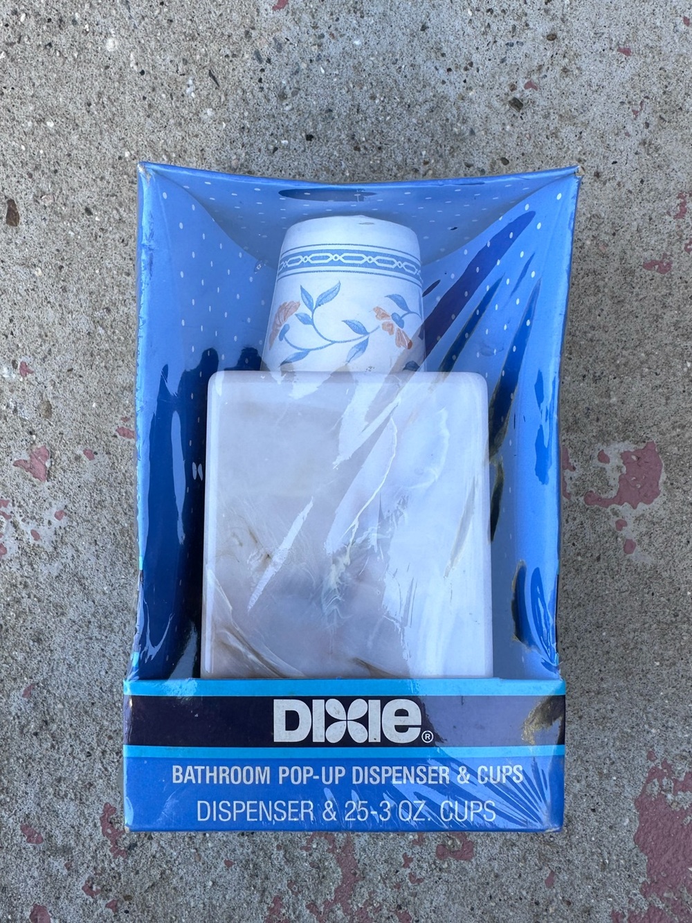 NEW Vintage DIXIE Bathroom Pop-Up Dispenser Marbled w/ 25 - 3oz Cups Floral 1988